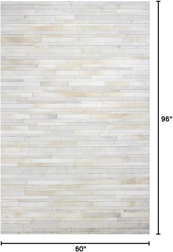 Cowhide Leather Rug for Living Room 5x8 Natural Leather Rug Modern Stripes Style Floor Carpet for Home Decor | Superior Indoor Area Rug, White