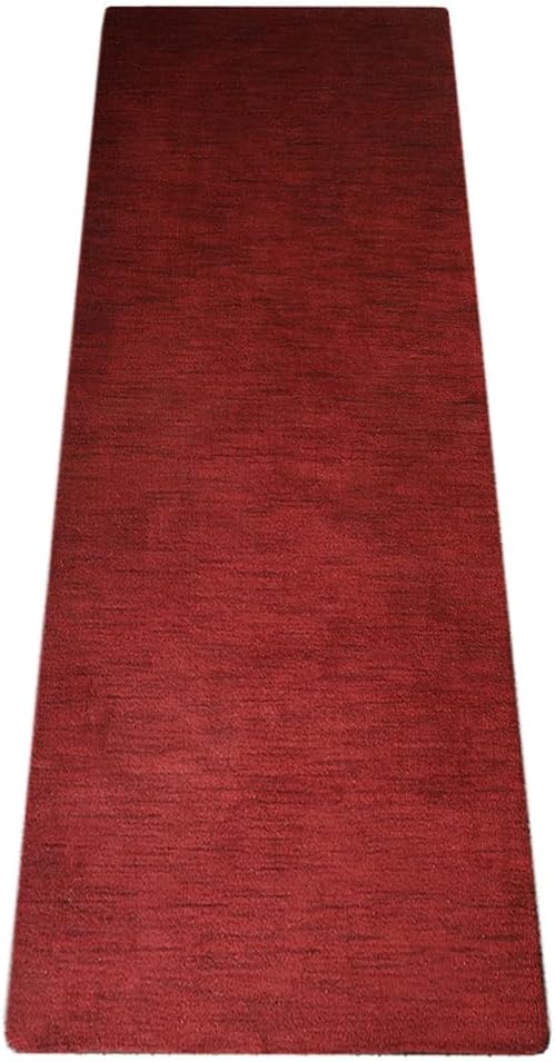 Hand Knotted Loom Wool ECO-Friendly Area Rugs - 2'6"x8', Runner, Red Color, Solid Plain Design, High Pile Thick Handmade Anti Skid Area Rugs for Living Room, Bed Room (L00111)