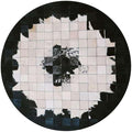 Round Black & White Cowhide Leather Area Rug – Modern Geometric Circle Carpet for Bedroom, Living Room, Dining, or Office – Soft, Non-Slip, Washable Accent Floor Rug | 8x8 ft
