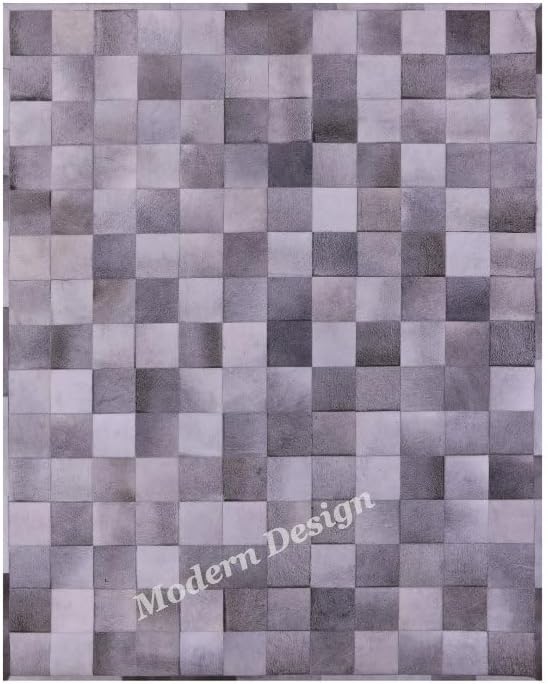 Modern Design Premium Cowhide Leather Carpet with Chevron Pattern, Area Rug (Grey, 6x9)