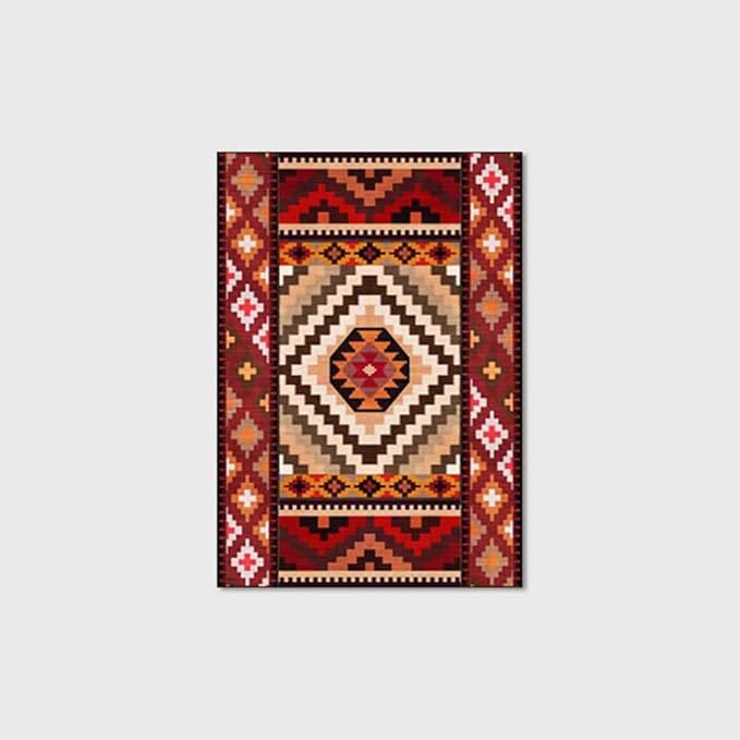 Vintage Boho Area Rugs Multicolor Ethnic Style Geometric Splicing Carpets Bedroom Living Room Kitchen Floor Mats Indoor Outdoor Non-Shedding Runner Rug Home Décor Carpet 4' X 5'