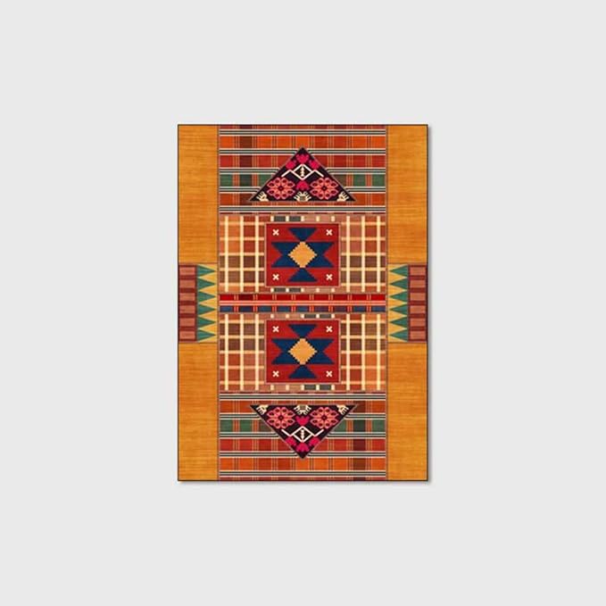 Vintage Boho Area Rugs Multicolor Ethnic Style Geometric Splicing Carpets Bedroom Living Room Kitchen Floor Mats Indoor Outdoor Non-Shedding Runner Rug Home Décor Carpet 5' X 9'