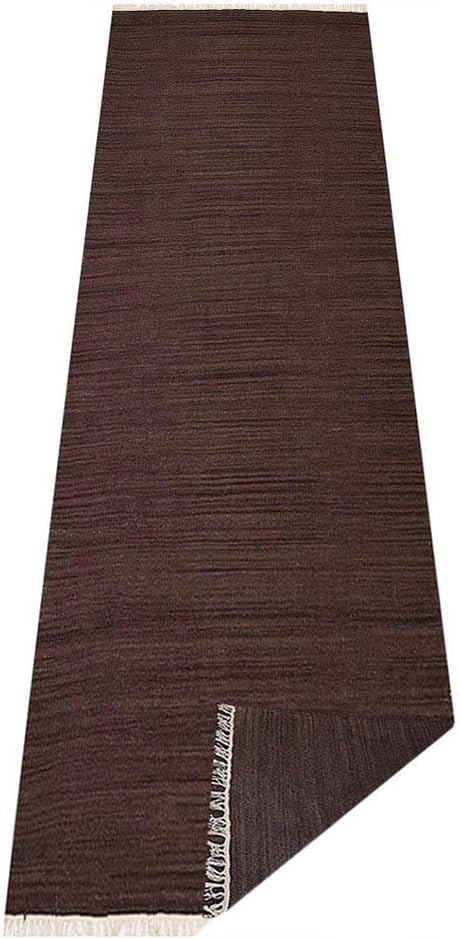 Rugsotic Carpets Hand Woven Flat Weave Kilim Wool 2'6''x10' Runner Area Rug Solid Dark Brown D00111