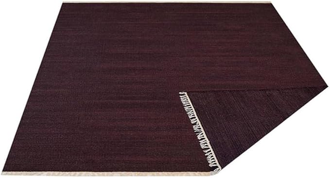 Rugsotic Carpets Hand Woven Flat Weave Kilim Wool ECO-Friendly Area Rugs - 10'x10', Square Shape, Plum Color, Solid Plain Design, Low Pile Handmade Area Rugs for Living Room, Bed Room (D00111)