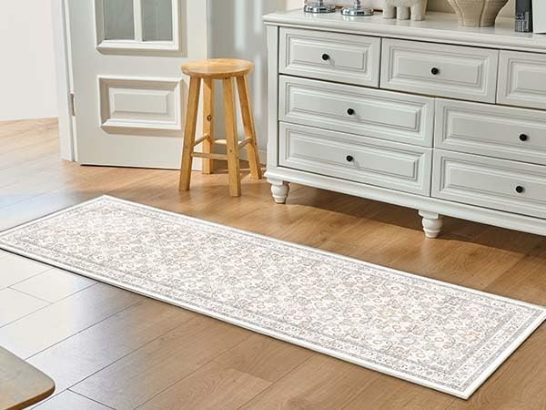 WITSHOCK 2x6 Runner Rugs for Hallways,Vintage Neutral Hallway Rugs for Entryway,Soft Distressed Boho Floral Carpet for Kitchen Bedroom (Camel/Beige,2x6)