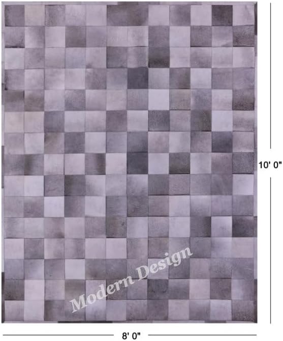 Modern Design Premium Cowhide Leather Carpet with Chevron Pattern, Area Rug (Grey, 5x8)
