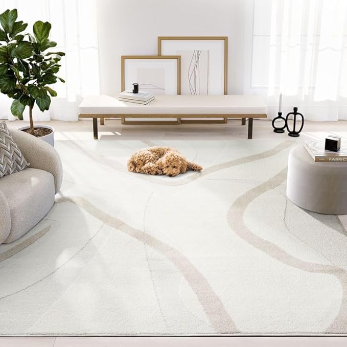 Abani Nomad Cream & Beige Area Rug 2' x 3' for Living Room, Bedroom - Chic Abstract Pattern - Durable & Easy to Clean