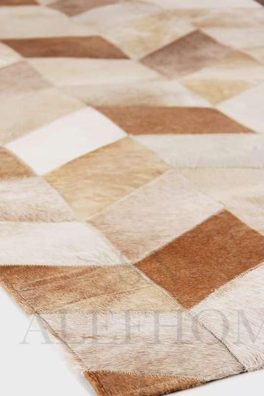 Faux Cowhide Chevron Pattern Area Rug – Beige Geometric Leather Carpet | Modern Durable Floor Accent for Living Room, Bedroom, Dining Room & Office | Size 9x12 ft