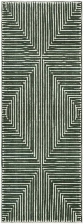 GLN Rugs Contemporary Collection - Machine Washable Area Rug, Contemporary Washable, Non Slip, Low Pile Chenille Rug, Living Room, Bedroom, Kitchen Rug (2'6" x 7' Beige Green)