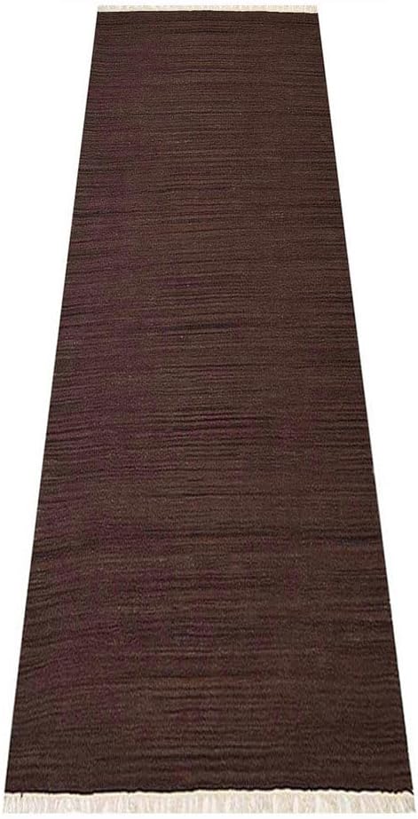 Rugsotic Carpets Hand Woven Flat Weave Kilim Wool 2'6''x10' Runner Area Rug Solid Dark Brown D00111