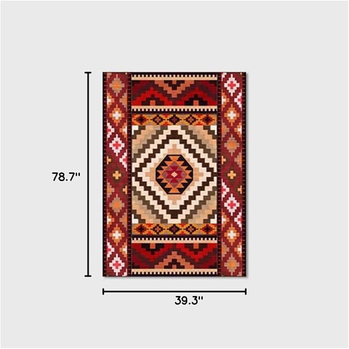Vintage Boho Area Rugs Multicolor Ethnic Style Geometric Splicing Carpets Bedroom Living Room Kitchen Floor Mats Indoor Outdoor Non-Shedding Runner Rug Home Décor Carpet 3.2' X 6.5'