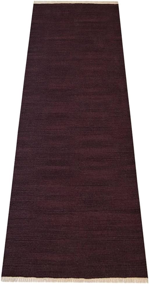 Rugsotic Carpets Hand Woven Flat Weave Kilim Wool ECO-Friendly Area Rugs - 2'6''x10', Runner Shape, Plum Color, Solid Plain Design, Low Pile Handmade Area Rugs for Living Room, Bed Room (D00111)