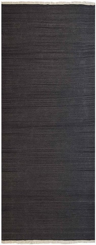 Rugsotic Carpets Hand Woven Flat Weave Kilim Wool ECO-Friendly Area Rugs - 2'6''x10', Runner Shape, Charcoal Color, Solid Plain Design, Low Pile Handmade Rugs for Living Room, Bed Room (D00111)