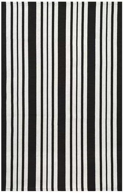 KOZYFLY Black and White Striped Outdoor Rug 3x5 Ft Area Rug Washable Front Porch Rug Front Door Mat Cotton Outdoor Doormats Carpet for Front Door Kitchen Entryway Patio Living Room