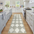 2x8 Runner Checkered Rug for Hallways Grey Washable Long Carpet Non-Slip Low Pile Boho Indoor Accent Throw Rug for Entrance Kitchen Bedroom Dining Laundry