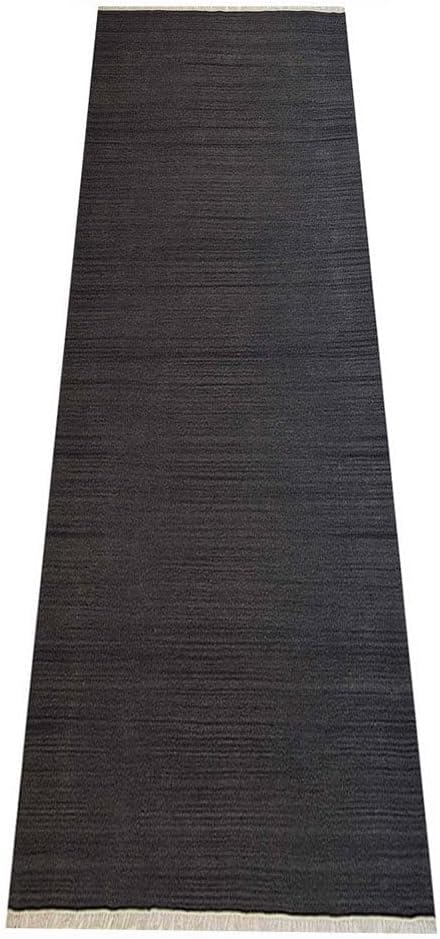 Rugsotic Carpets Hand Woven Flat Weave Kilim Wool ECO-Friendly Area Rugs - 2'6"x8', Runner Shape, Charcoal Color, Solid Plain Design, Low Pile Handmade Rugs for Living Room, Bed Room (D00111)