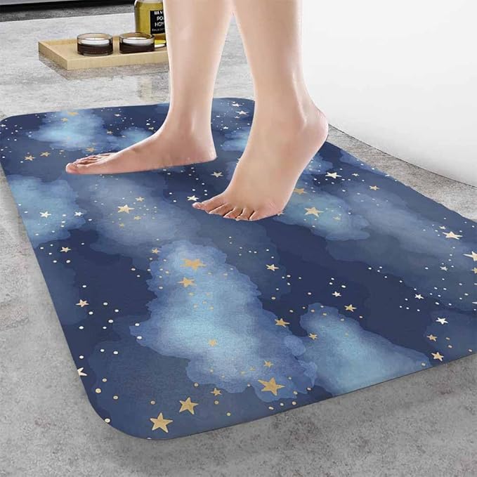 Stars and Clouds Bath Rugs for Bathroom Durable Flannel Bath Rug Clearance Mats for Forlaundry Room and Kitchen Decor Carpt Washable 20 X 32 Inch Mat