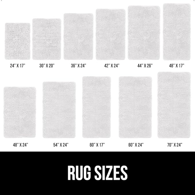 GORILLA GRIP Bath Rug Mat 60x17, Thick Soft Absorbent Chenille, Quick Dry Microfiber Mats, Rubber Backing Washable Shower Floor Rugs, Bathmat Runner, US Designed Bathroom Home Decor Accessories White