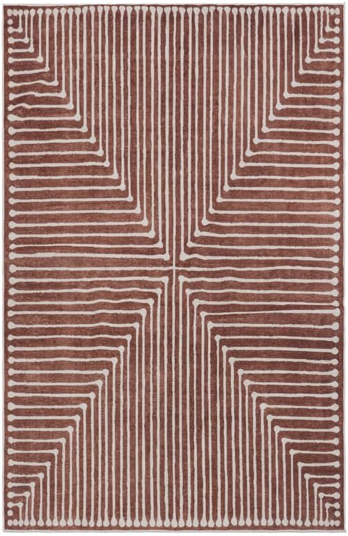 GLN Rugs Contemporary Collection - Machine Washable Area Rug, Contemporary Washable, Non Slip, Low Pile Chenille Rug, Living Room, Bedroom, Kitchen Rug (2' x 3' Beige Orange)