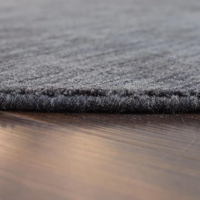 Hand Knotted Loom Wool ECO-Friendly Area Rugs - 10'x10', Round, Charcoal Color, Solid Plain Design, High Pile Handmade Anti Skid Area Rugs for Living Room, Bed Room (L00111)