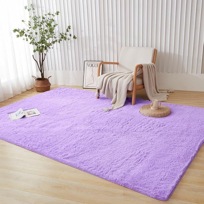 Andency Purple Soft Area Rugs for Living Room Bedroom, 5x8 Fluffy Shaggy Bedside Rug, Non-Slip Large Shag Fuzzy Plush Carpets for Bedroom Kids Dorm Nursery Home Decor Aesthetic