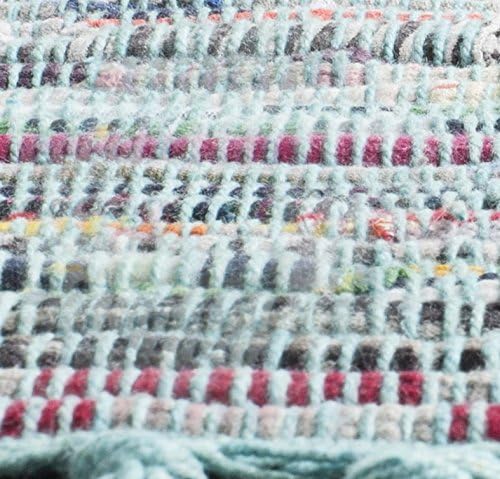 SAFAVIEH Rag Rug Collection Accent Rug - 3' x 5', Blue & Multi, Handmade Boho Stripe Cotton, Ideal for High Traffic Areas in Entryway, Living Room, Bedroom (RAR121B)
