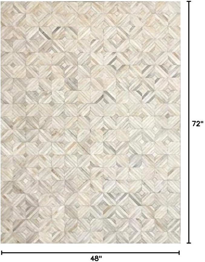 Premium Diamond Patterned Leather Area Rug, Luxury Non Slip Floor Accent for Dining Room, Living Room, Entryway, Elegant Collection Indoor Carpet, Color: White, Size: 4X6 ft