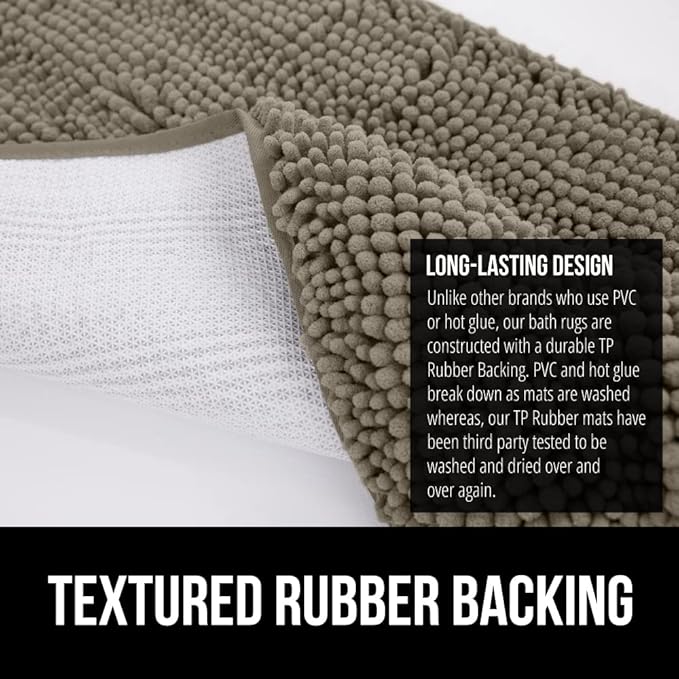 GORILLA GRIP Bath Rug Mat 60x24, Thick Soft Absorbent Chenille, Quick Dry Microfiber Mats, Rubber Backing Washable Shower Floor Rugs, Bathmat Runner, US Designed Bathroom Home Decor Accessories Latte