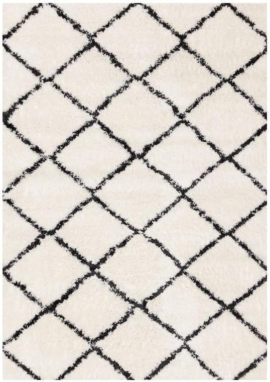 Geometric Grey and White 7x10 Area Rug, Carpet with Lattice Pattern, Large Rug Styled as a Modern Soft Carpet for Living Room Spaces