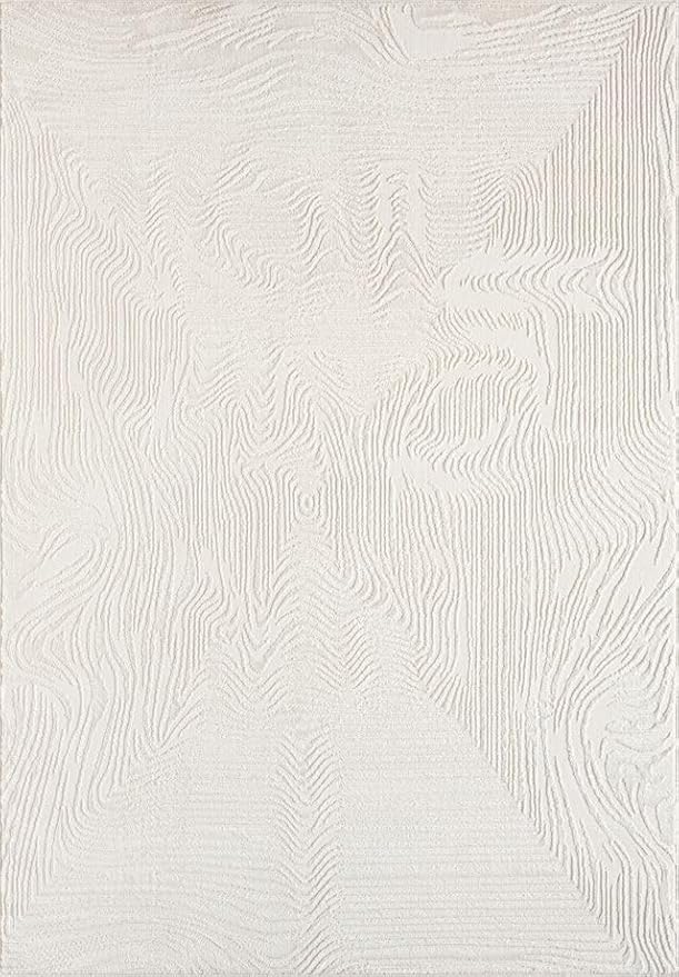 Abani Zen 6' x 9' Cream Rug – Neutral Layered Wavy Borders Pattern, Large Soft Area Rug for Living Room & Bedroom, Durable & Easy to Clean