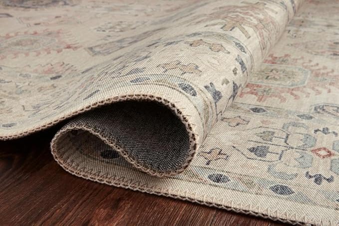 Loloi Hathaway Collection HTH-04 Beige/Multi 2'-0" x 5'-0", .25" Thick Accent Rug, Soft, Durable, Printed, Modern, Low Pile, Non-Shedding, Easy Clean, Living Room Rug