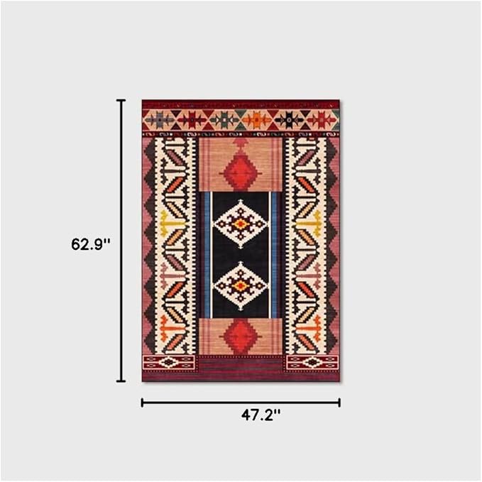 Vintage Boho Area Rugs Multicolor Ethnic Style Geometric Splicing Carpets Bedroom Living Room Kitchen Floor Mats Indoor Outdoor Non-Shedding Runner Rug Home Décor Carpet 4' X 5.2'