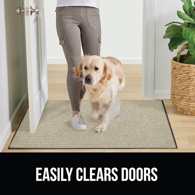 GORILLA GRIP Waterproof Traffic Guard Door Mat, 2 Pack Heavy Duty Entryway Mats, Strong Rubber Back Commercial Utility Rugs for Office Hallway, Garage Floor and Home, Low Profile Carpet, 35x23, Beige