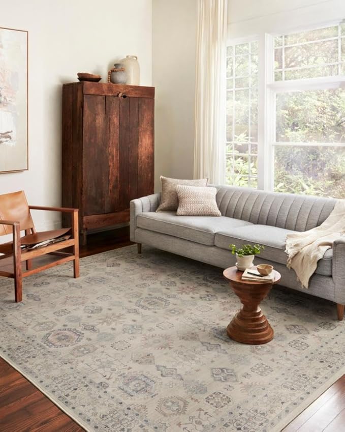 Loloi Hathaway Collection HTH-04 Beige/Multi 2'-3" x 3'-9", .25" Thick Accent Rug, Soft, Durable, Printed, Modern, Low Pile, Non-Shedding, Easy Clean, Living Room Rug