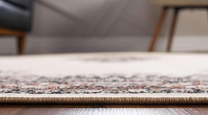 Unique Loom Reza Collection Traditional Persian Style Area Rug, 6 x 9 ft, Ivory/Brown