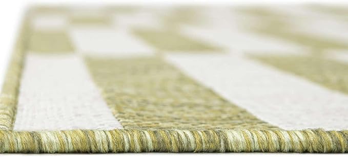 Unique Loom Outdoor Striped Collection Area Rug - Striped (2' 7" x 10' Runner Green/Ivory)