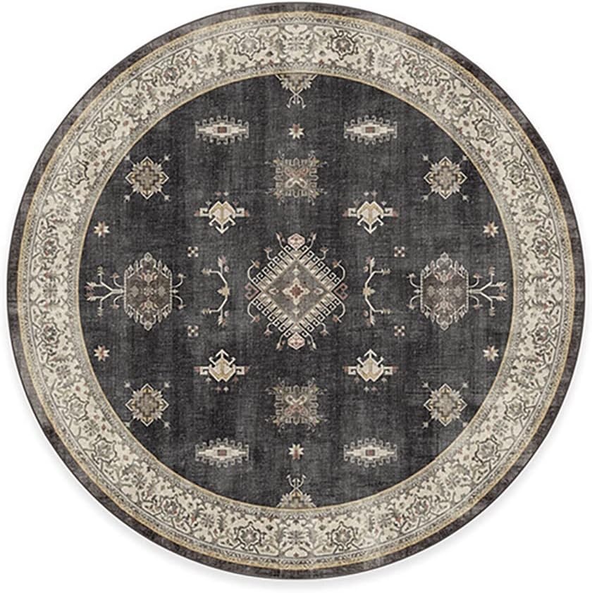 RUGGABLE Washable Vintage Area Rug – Verena Dark Wood 8 ft Round, Stain-Resistant, Non-Slip – Large Machine Washable Rugs for Living Room, Bedroom, Hallway, Entryway & Office–with Cushioned Pad