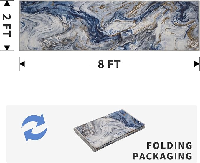 2x8 Runner Rug for Hallways Kitchen Modern Abstract Washable Runner Rug Soft Non Slip Marble Carpet Runner for Laundry Entryway Bedroom Bathroom