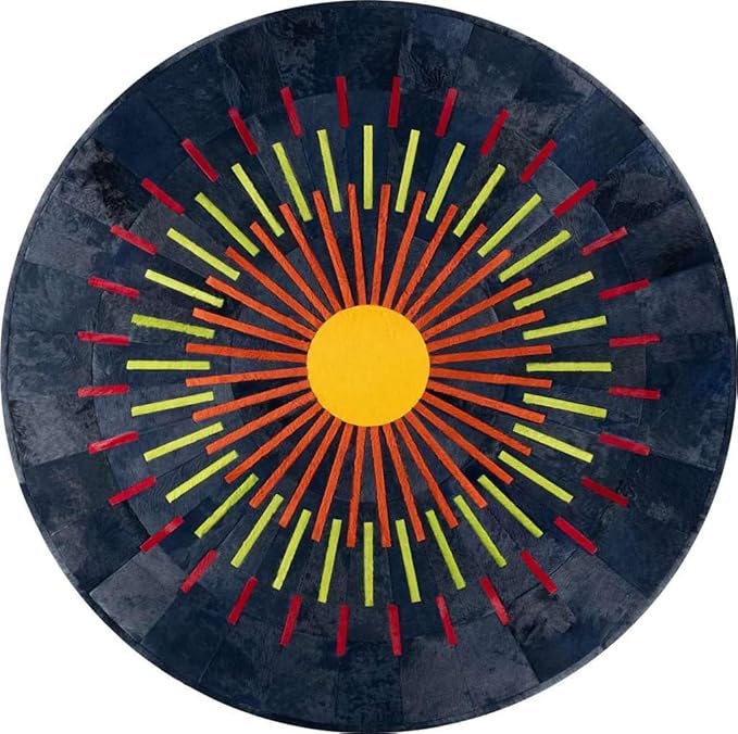 Sn Alef Home Round Designer Rug for Living Room | Handcrafted Black & White Boho Floor Carpet | Modern Ethnic Circular Mat for Home Décor & Meditation Space (Blue_8x8)