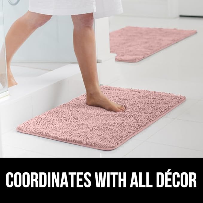 GORILLA GRIP Bath Rug Mat 30x20, Thick Soft Absorbent Chenille, Quick Dry Microfiber Mats, Rubber Backing Washable Shower Floor Rugs, US Designed Bathroom Bathmat Home Decor Accessories, Dusty Rose
