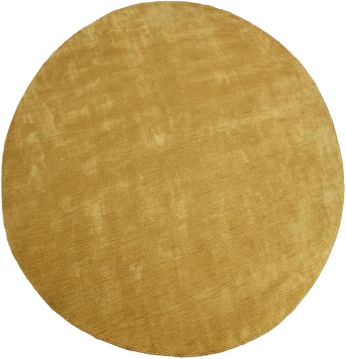 Hand Knotted Loom Wool ECO-Friendly Area Rugs - 6'x6', Round, Gold Color, Solid Plain Design, High Pile Thick Handmade Anti Skid Area Rugs for Living Room, Bed Room (L00111)