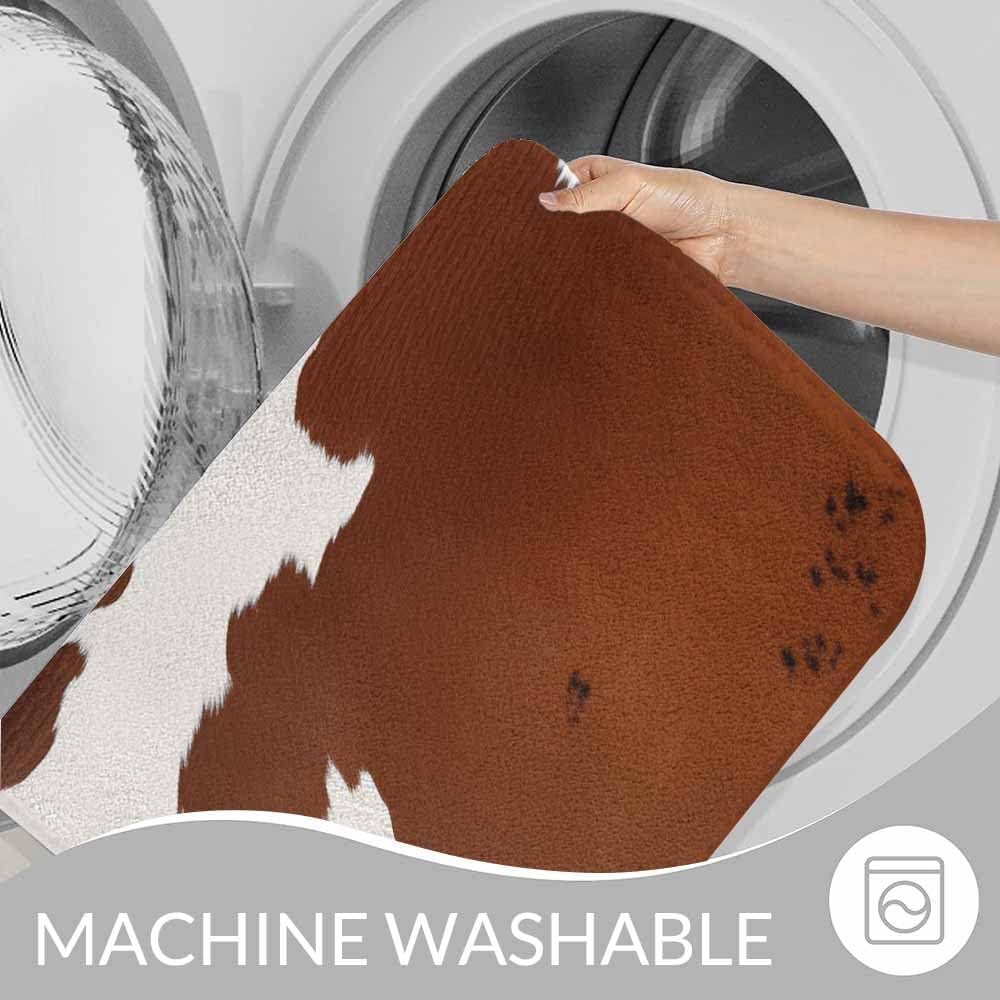 Cowhide Bathroom Mat Rugs Farm Animal Brown Cowhide Print Cow Microfiber Faux Cashmere Thick Plush Bath Mat Non-Slip Water Absorbent Bath Carpet for Bathtub Bathroom Floor Tub 16X24 Inch