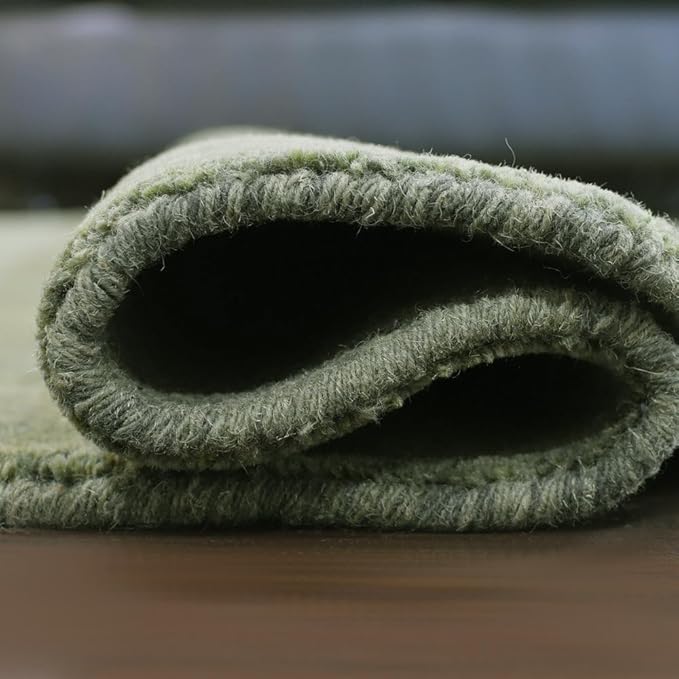 Hand Knotted Loom Wool ECO-Friendly Area Rugs - 10'x10', Octagon, Green Color, Solid Plain Design, High Pile Handmade Anti Skid Area Rugs for Living Room, Bed Room (L00111)