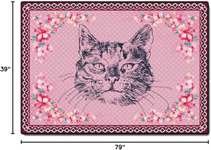 Cartoon Animal Pattern Area Rug Cute Cat Luxury Floral Decor for Carpet Farmhouse Bedroom Living Room Rugs Bathroom Kitchen Runner Mat Indoor Outdoor Non Slip Doormat 3.2' X 6.5'