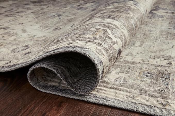 Loloi Hathaway Collection HTH-05 Steel/Ivory 9'-0" x 12'-0", .25" Thick Area Rug, Soft, Durable, Printed, Modern, Low Pile, Non-Shedding, Easy Clean, Living Room Rug