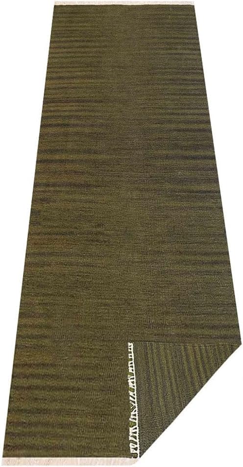 Rugsotic Carpets Hand Woven Flat Weave Kilim Wool ECO-Friendly Area Rugs - 2'6''x10', Runner Shape, Olive Color, Solid Plain Design, Low Pile Handmade Area Rugs for Living Room, Bed Room (D00111)