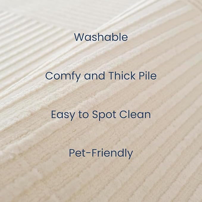 Revival Rugs Record 8'x10’ Washable Area Rug for Living Room Bedroom - 100% Recycled Oeko-TEX Certified, Medium Pile, Beige, Cream