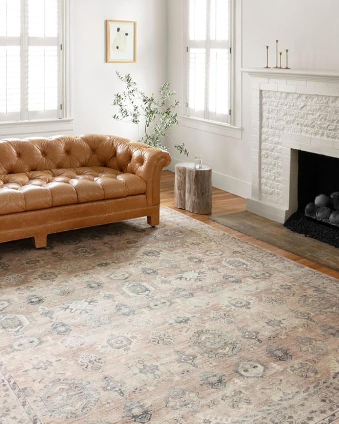 Loloi Hathaway Collection HTH-03 Java/Multi 5'-0" x 7'-6", .25" Thick Area Rug, Soft, Durable, Printed, Modern, Low Pile, Non-Shedding, Easy Clean, Living Room Rug