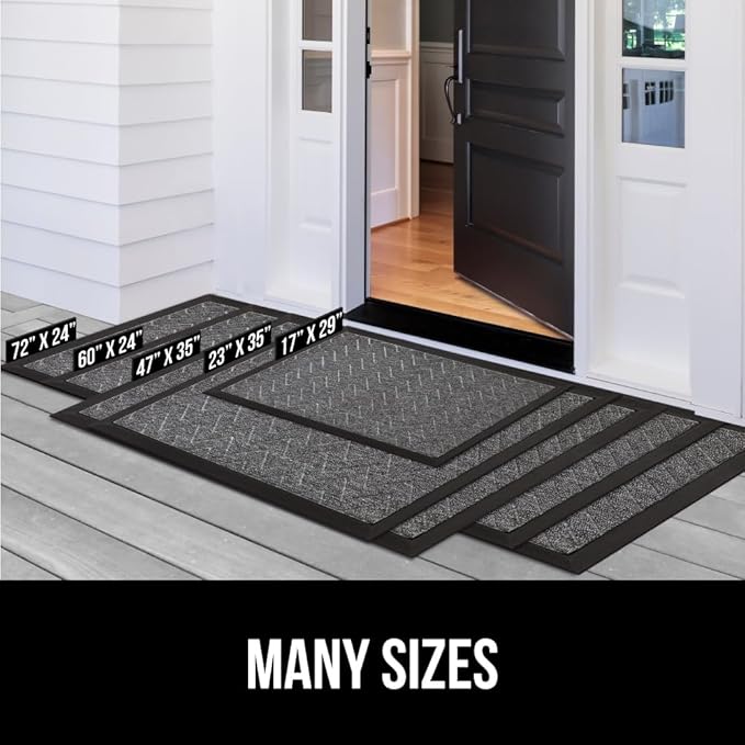 GORILLA GRIP 100% Waterproof All-Season WeatherMax Doormat, 72x24, US Designed Natural Rubber, Stain and Fade Resistant, Low Profile Indoor Outdoor Door Mats, Easy Clean Patio Mat, Modern Latte