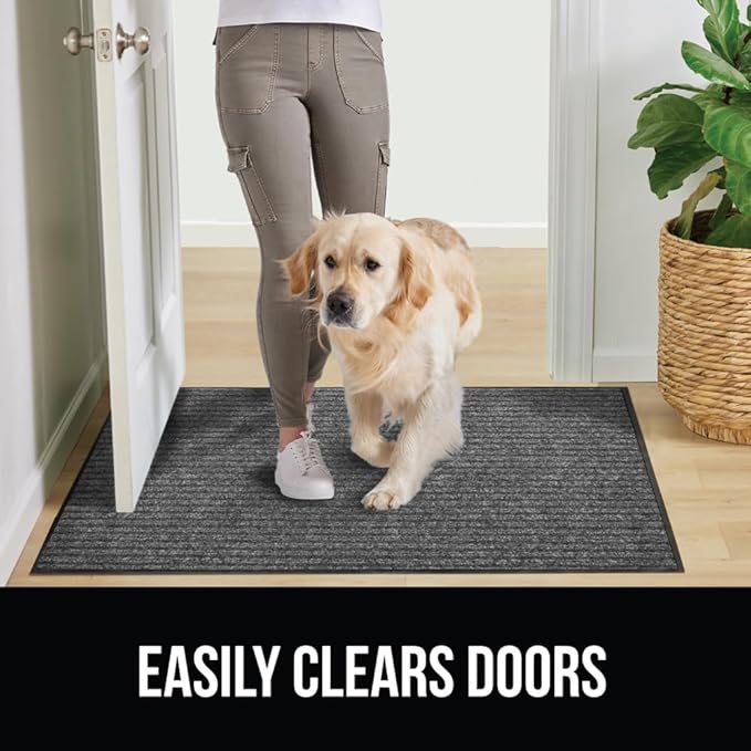GORILLA GRIP Waterproof Traffic Guard Door Mat, 72x48, Heavy Duty Entryway Mats, Strong Rubber Back Commercial Utility Rugs for Office Hallway, Garage Floor and Home, Low Profile Carpet, Light Gray